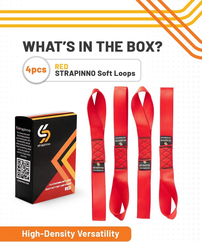 Strapinno 4pcs. Soft Loop Tie-Down Straps -1.7 in x 17 in Straps with 10,500lbs Breaking Strength and 3,500lbs Working Load Limit Each, Ideal for Securing ATV, UTV, Vehicles, and Other Equipment(Red) - Image 3